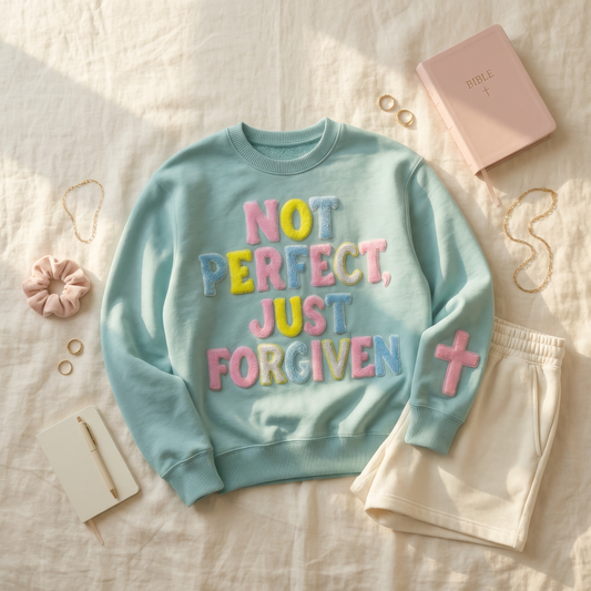 Not Perfect, Just Forgiven Aqua Crewneck